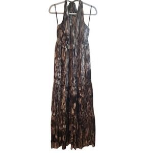 Talbots Silk Halter Top Maxi Dress Brown 10‎ Tiered Zip Cottagecore Forest Fairy